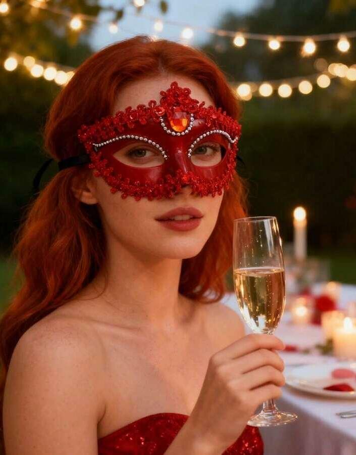 czerwona maska na oczy