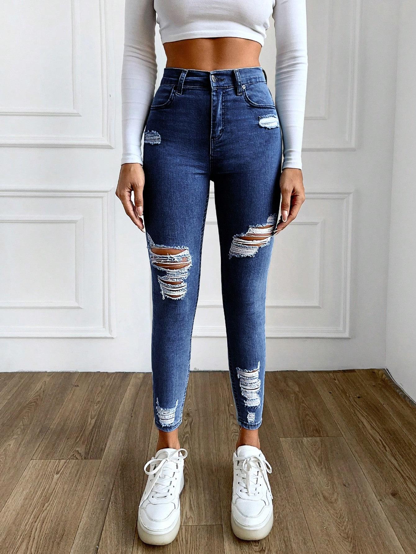 SPODNIE RIPPED JEANS HIGH WAIST