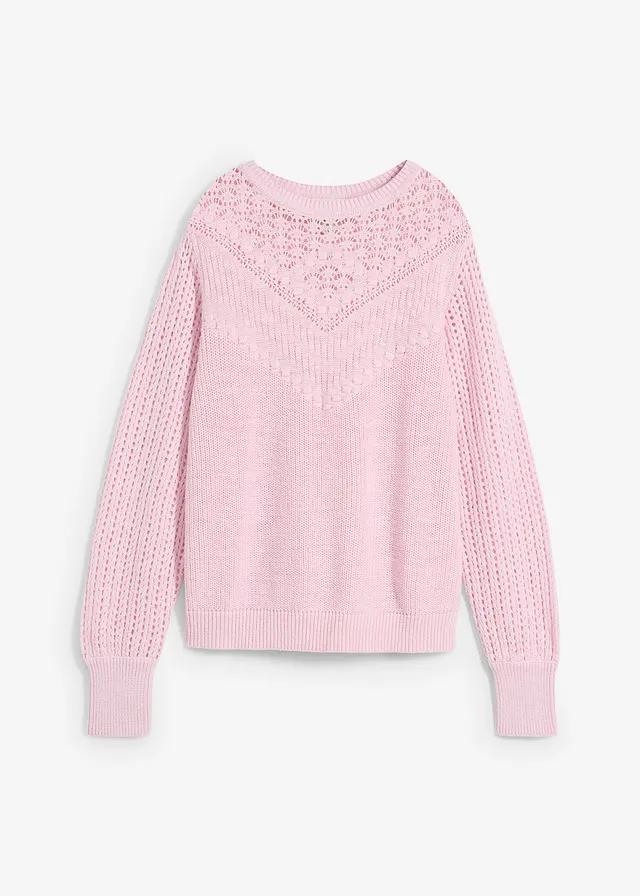 SWETER AŻUROWY Z DOMIESZKĄ LNU