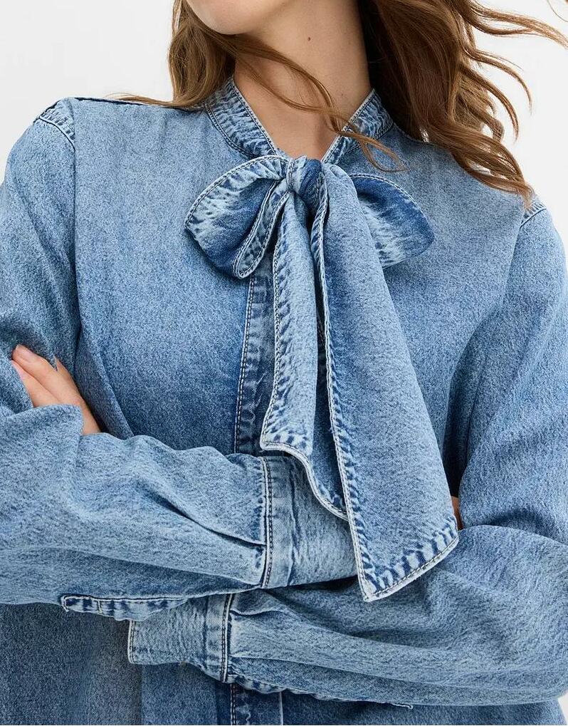 BLUZKA DAMSKA PLUS SIZE WIĄZANY DEKOLT DŁUGI RĘKAW BAWEŁNA