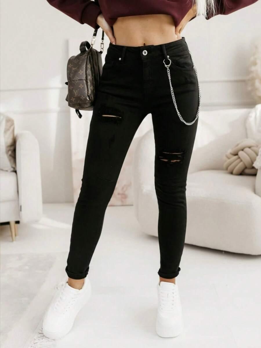 CZARNE SPODNIE JEANS 