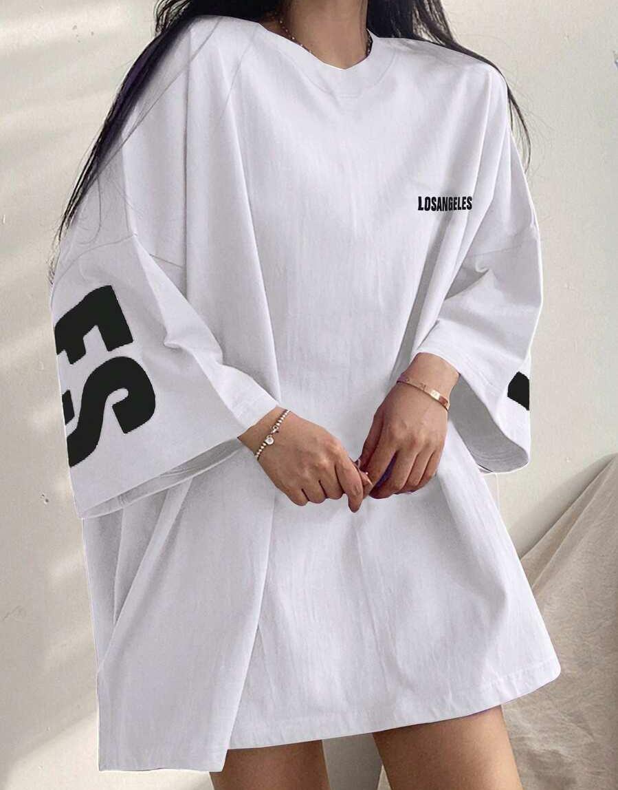 BIAŁY T-SHIRT OVERSIZE PRINT