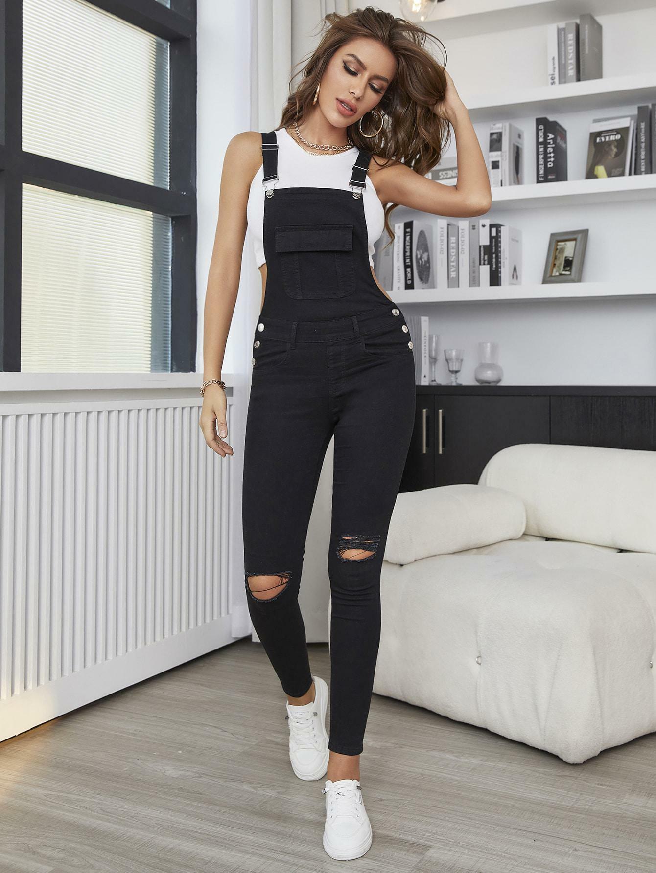 CZARNE OGRODNICZKI JEANS