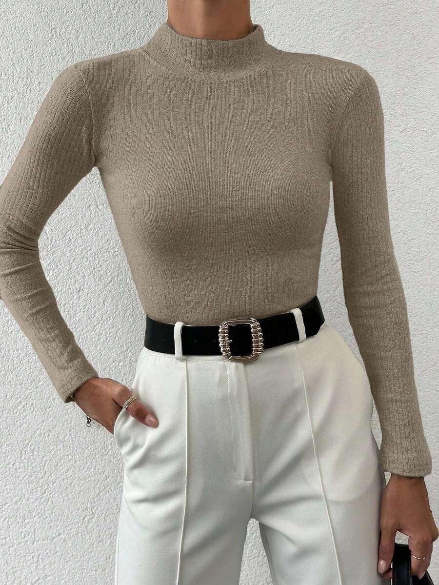 BEŻOWY SWETER DŁUGI RĘKAW 