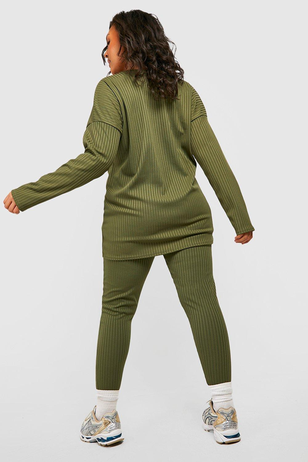 prążkowany zielony komplet bluzka długi rękaw legginsy