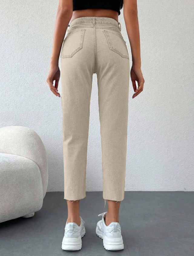 BEŻOWE SPODNIE JEANS PRZETARCIA