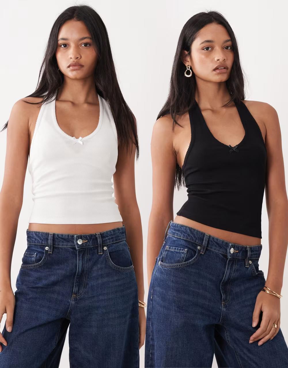 prążkowany top kokarda 2-pack