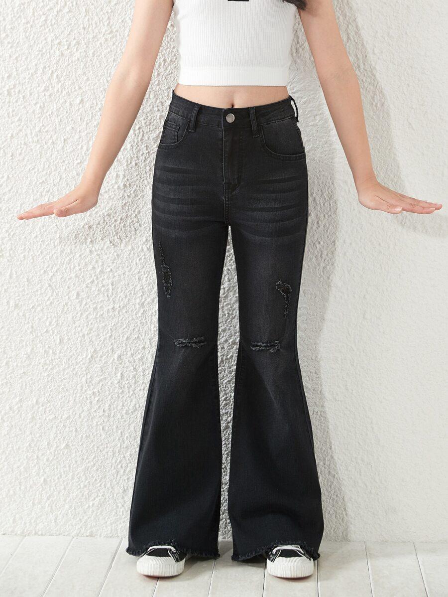 spodnie jeans dzwony przetarcia 