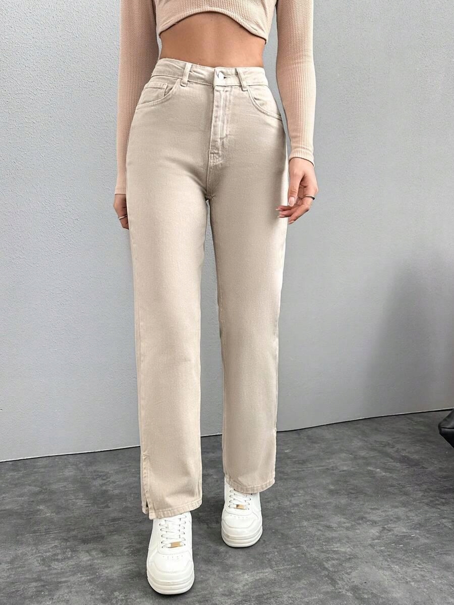 BEŻOWE SPODNIE JEANS