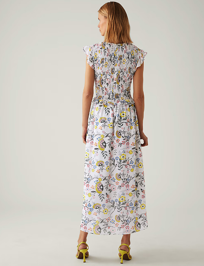 MIDI SUKIENKA V-NECK KWIATY T69-1677-Y8