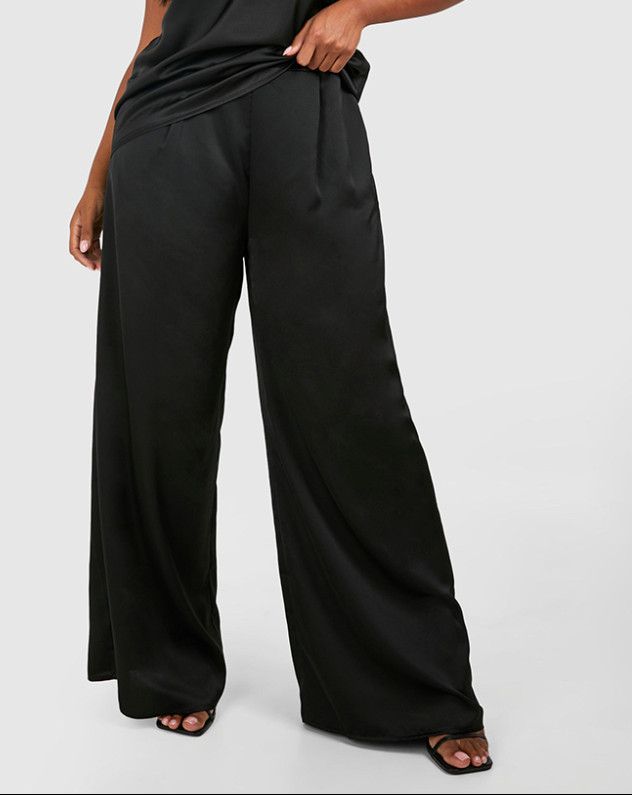 SPODNIE SATYNOWE Z SZEROKĄ NOGAWKĄ