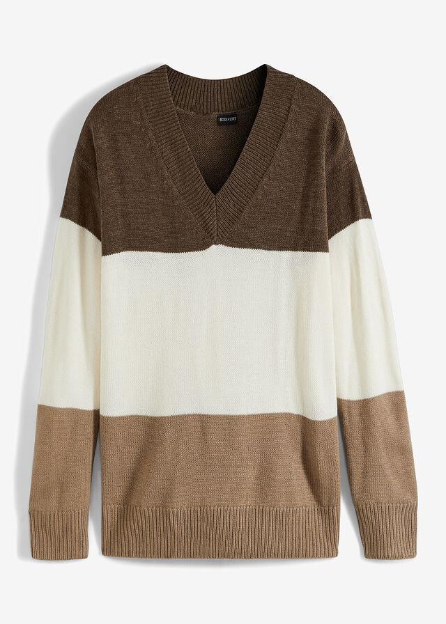 SWETER DAMSKI V-DEKOLT REGULAR PASKI