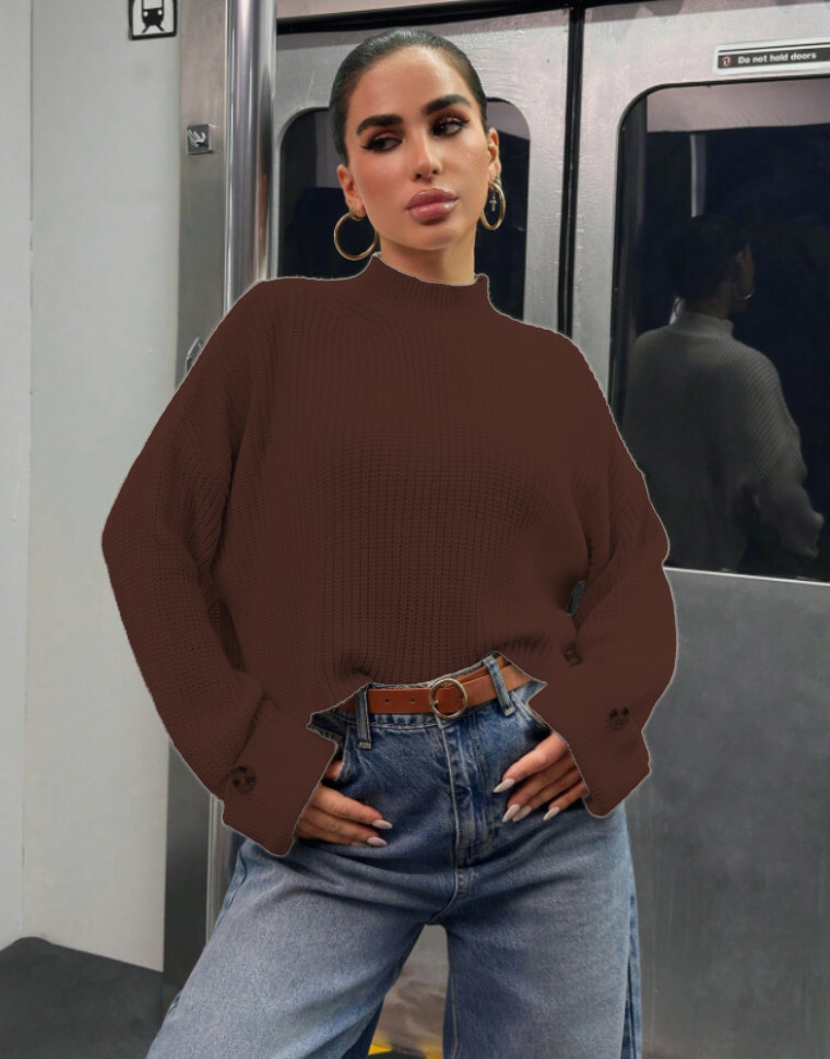 brązowy SWETER guziki