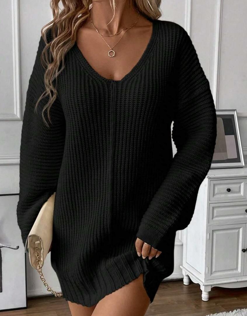 CZARNY DZIANINOWY SWETER 