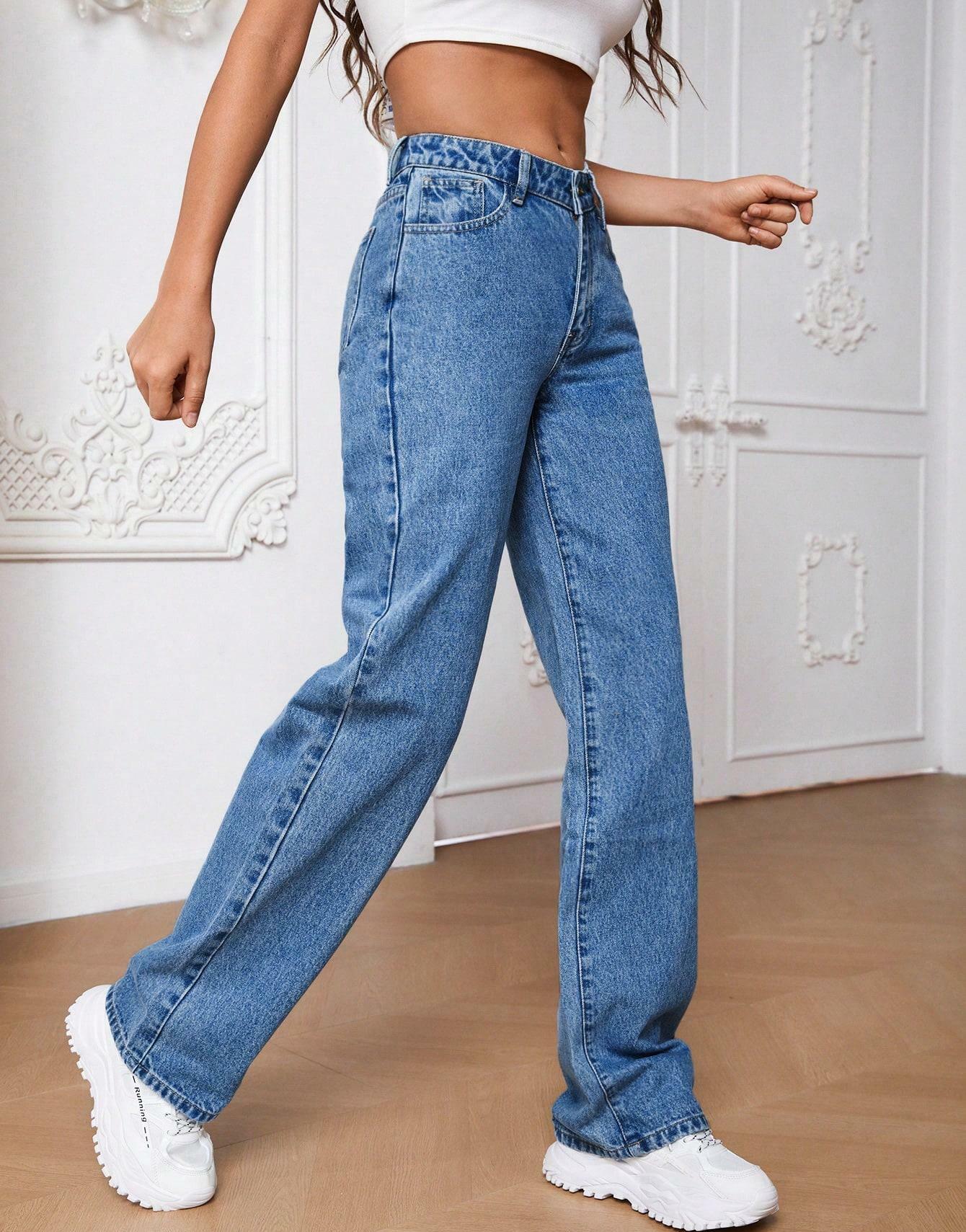 NIEBIESKIE PROSTE SPODNIE JEANS 