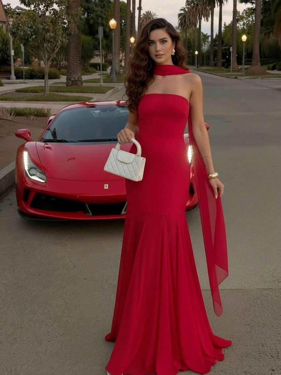 czerwona maxi sukienka