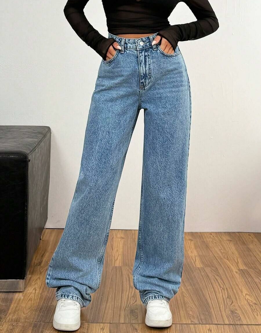 proste spodnie jeans wysoki stan