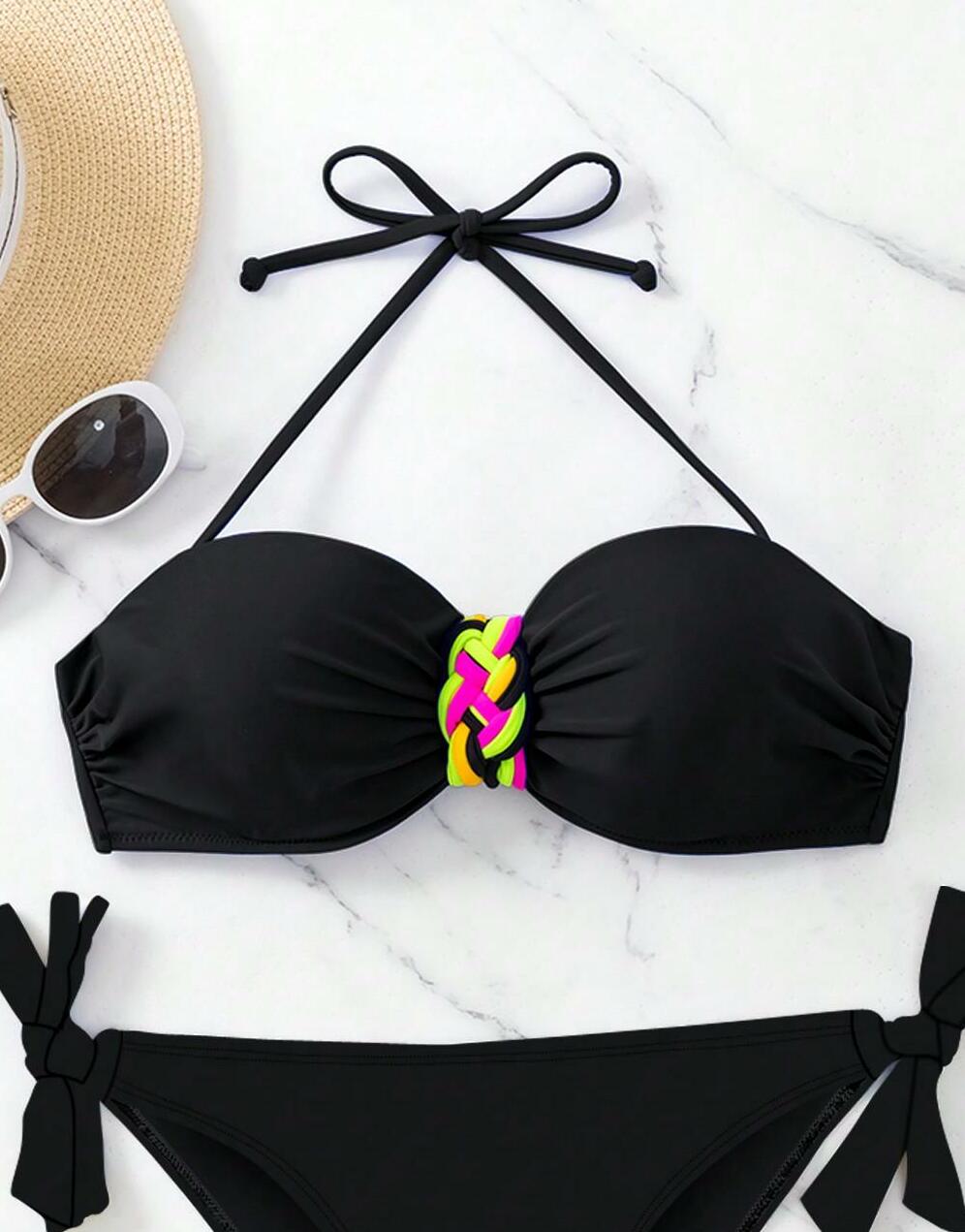 czarna góra od bikini wiązanie 