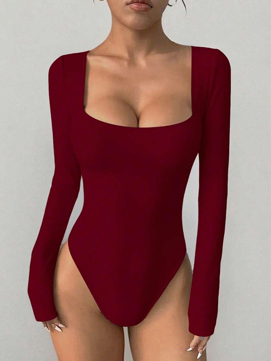 bordowe BODY DŁUGI RĘKAW