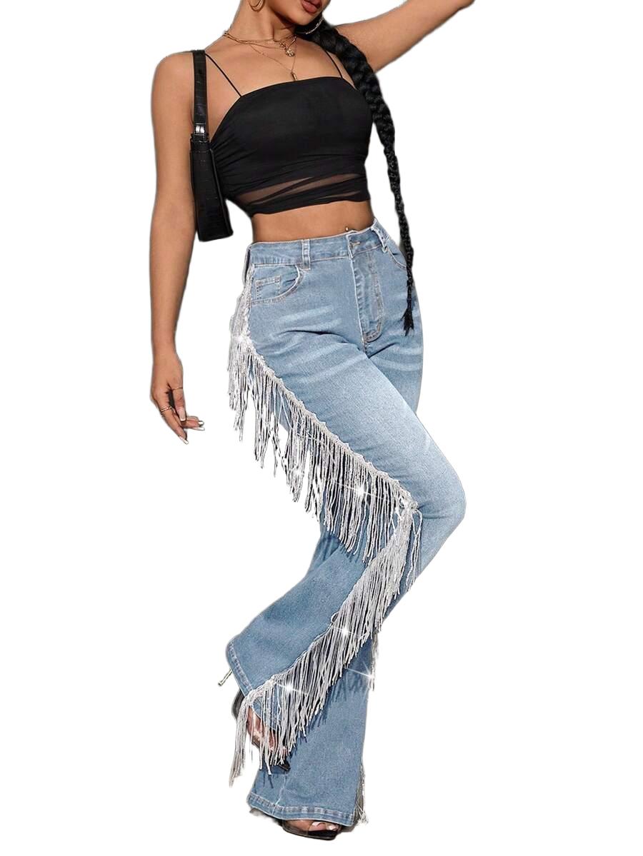 niebieskie spodnie jeans połysk