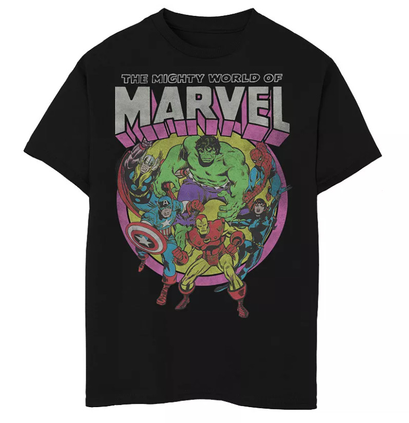 czarny t-shirt nadruk marvel