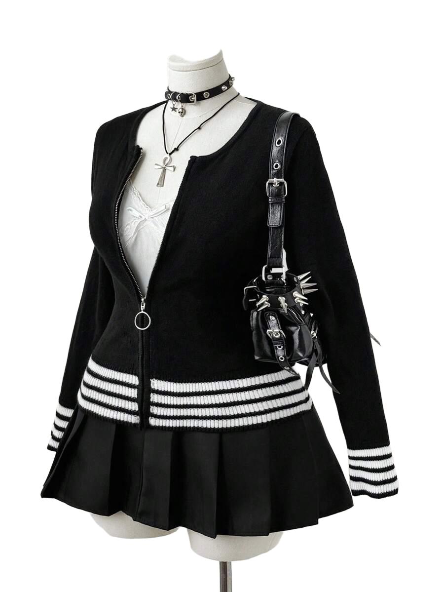 SWETER ROZPINANY Z WZOREM W PASKI