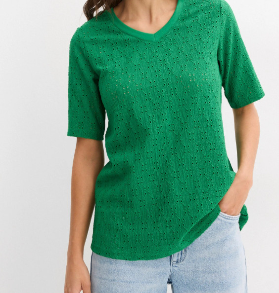 T-SHIRT Z AŻUROWYM HAFTEM 
