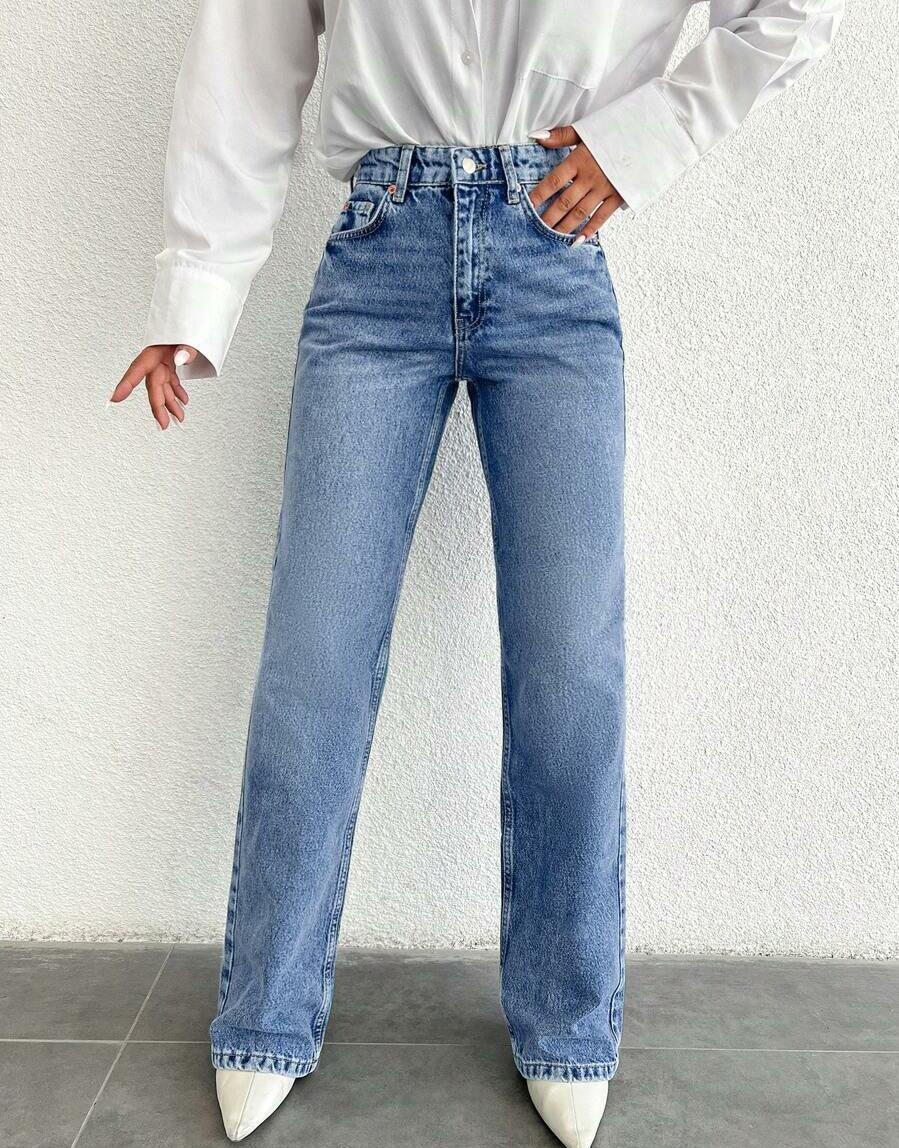 SPODNIE JEANS WYSOKI STAN PROSTA NOGAWKA
