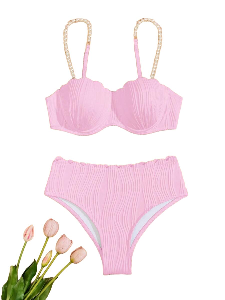 DWUCZĘŚCIOWY KOMPLET BIKINI OZDOBNE PEREŁKI