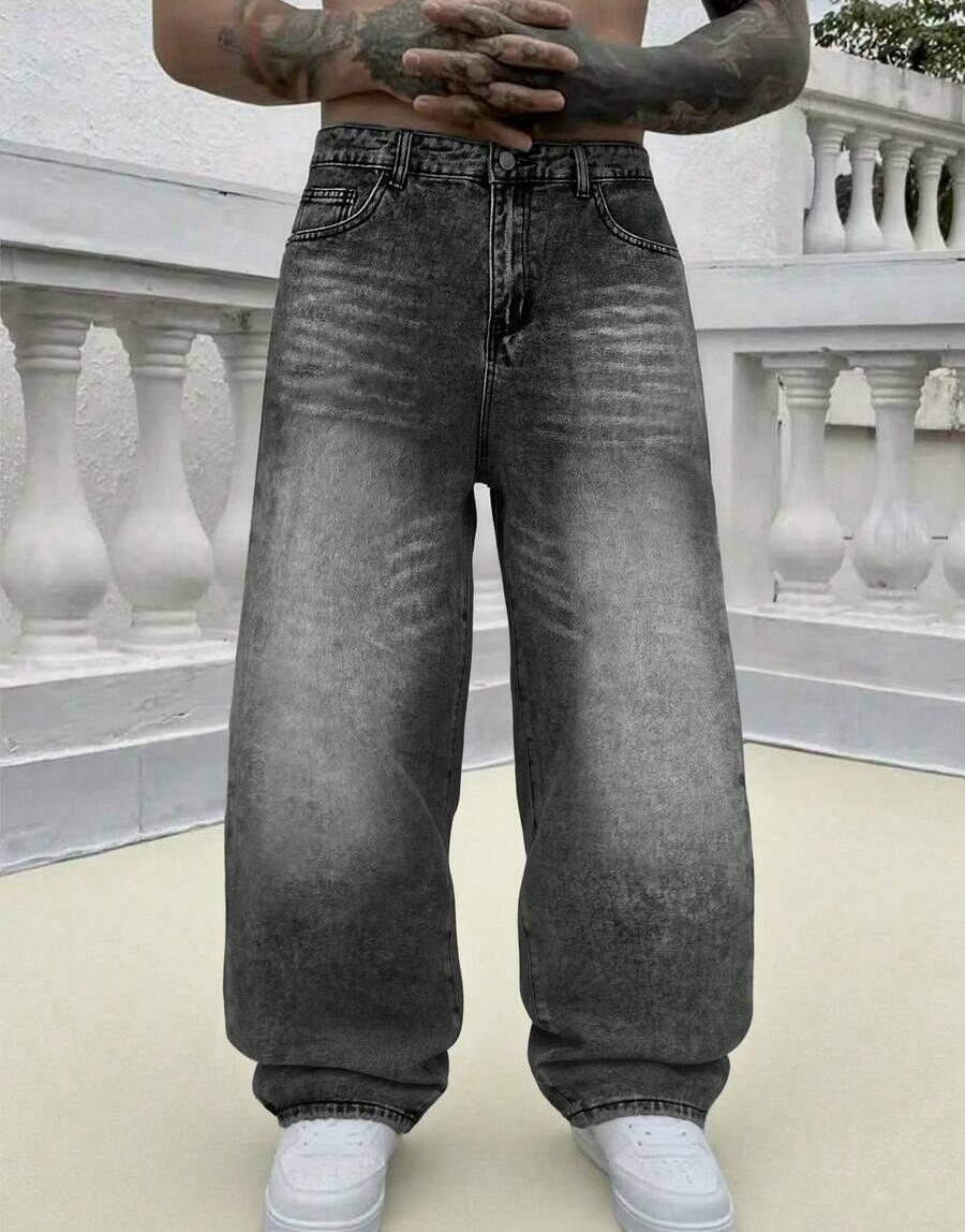 szare szerokie spodnie jeans
