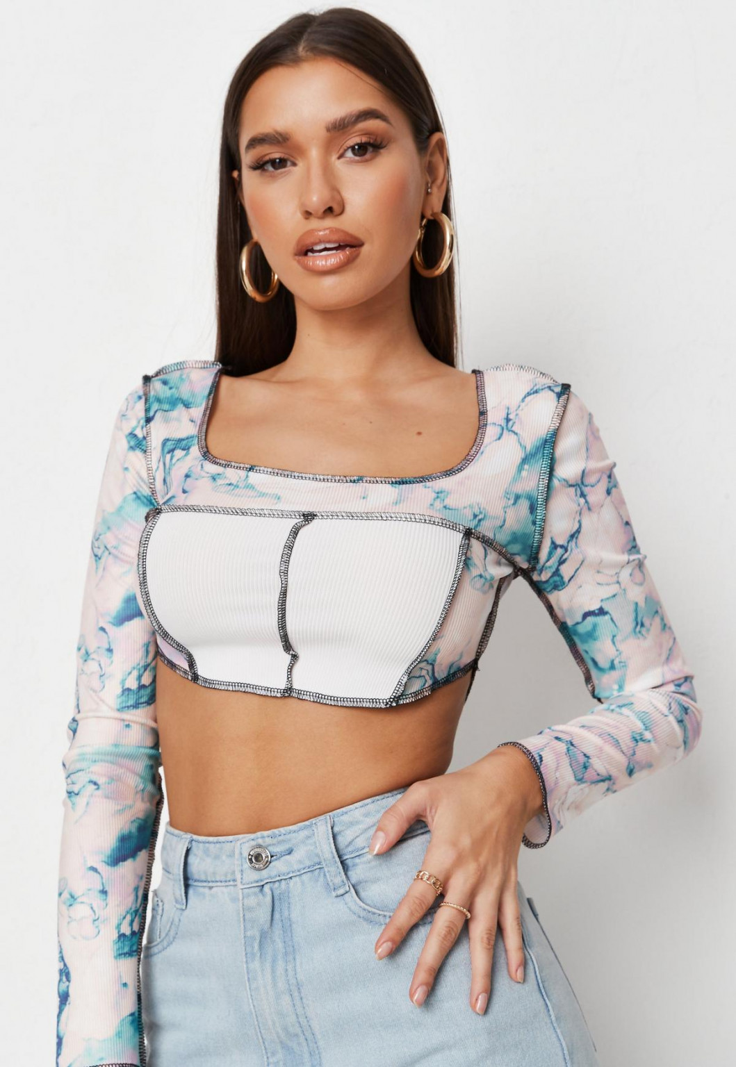 CROP TOP ŁĄCZENIE długi rękaw