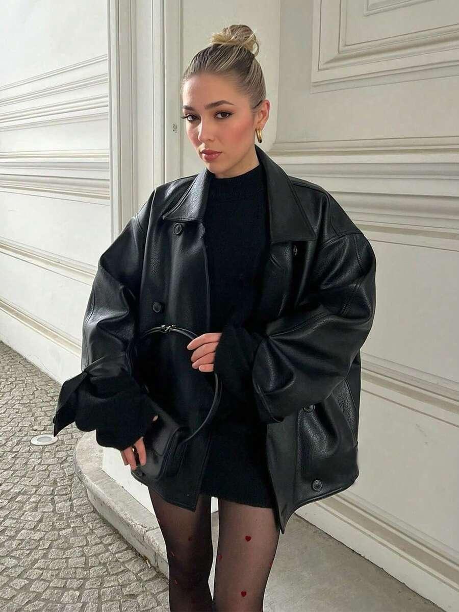 CZARNA KURTKA IMITACJA SKÓRY