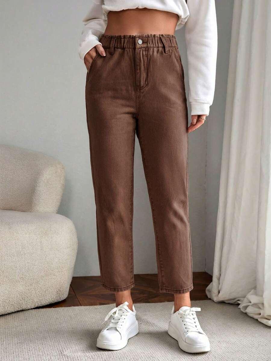 BRĄZOWE SPODNIE JEANS