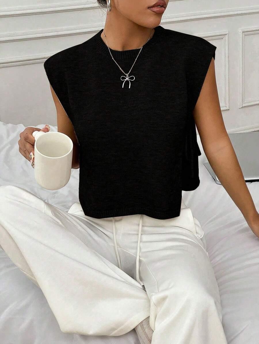 CZARNY DZIANINOWY TOP