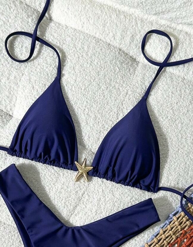 GRANATOWA GÓRA OD BIKINI WIĄZANIE