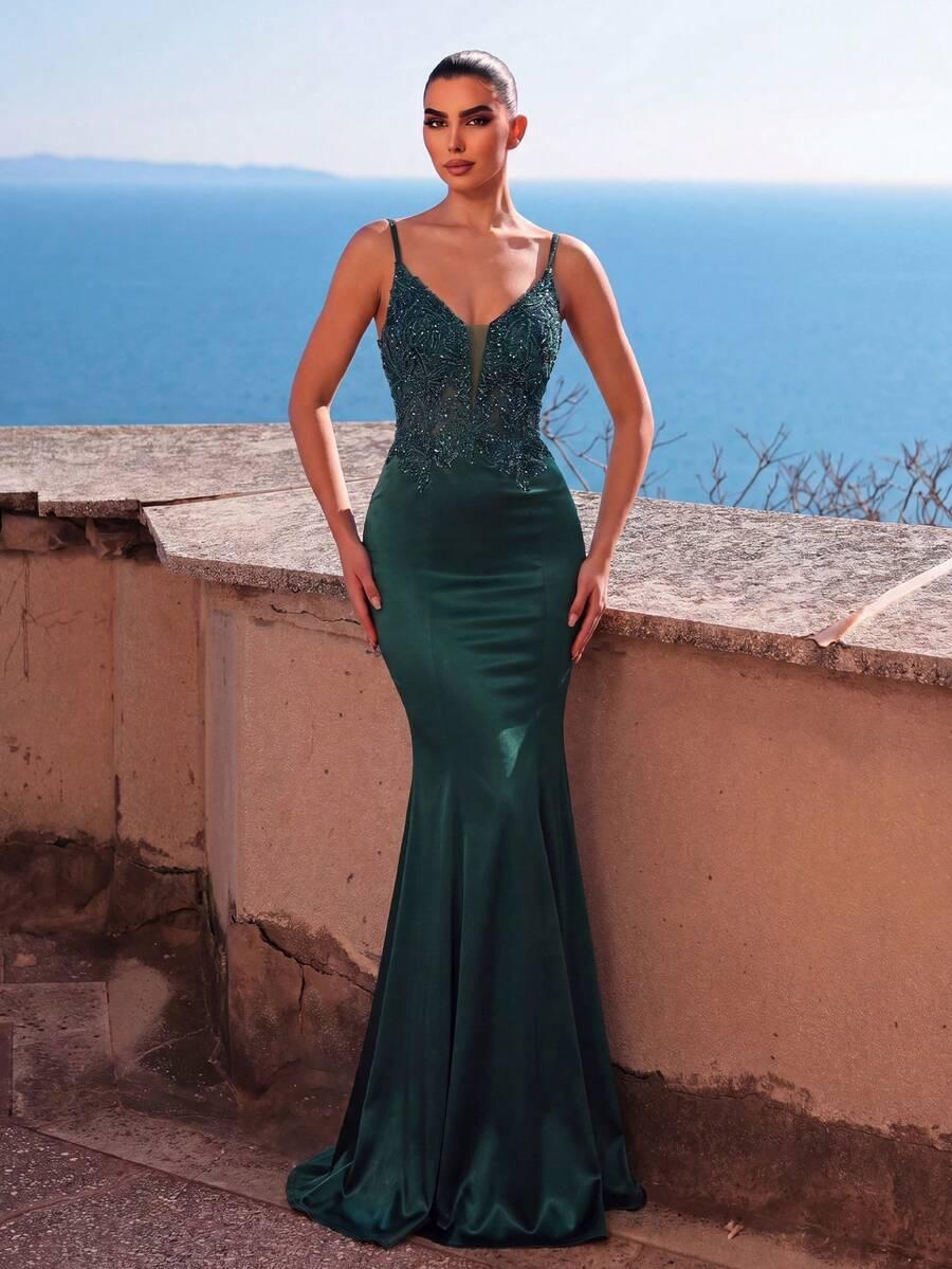 zielona maxi sukienka cekiny