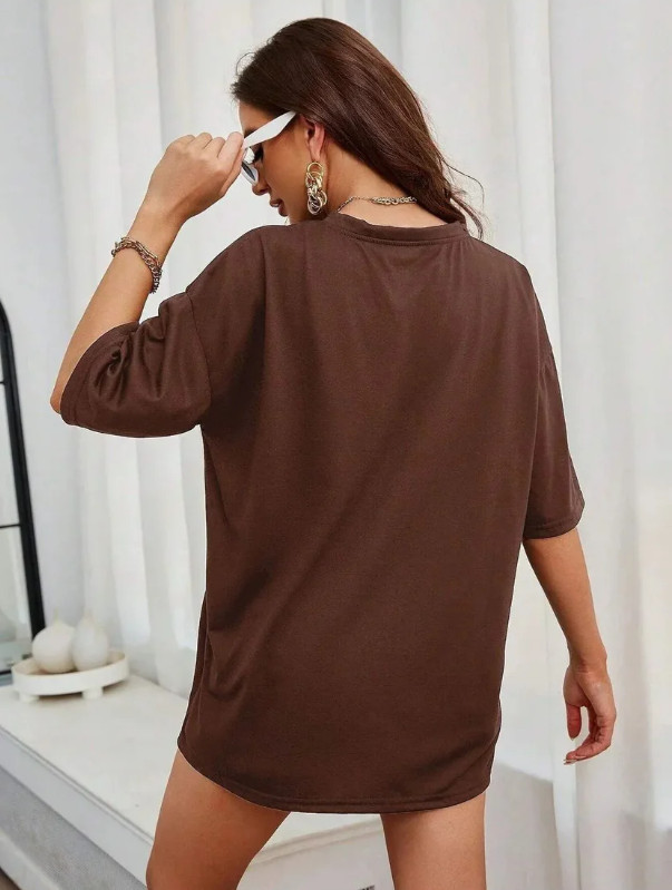 brązowy t-shirt oversize napis new york