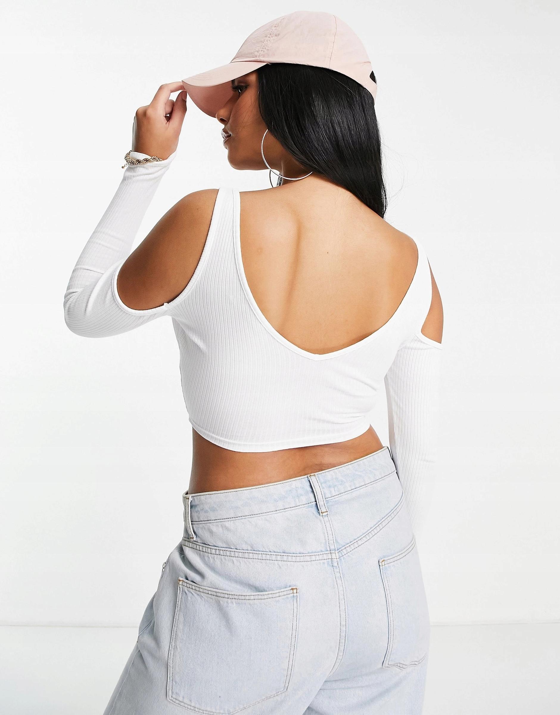 BLUZKA CROP TOP PRĄŻKI DŁUGI RĘKAW wycięcia