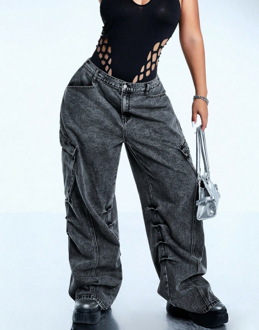 szerokie spodnie jeans kieszenie