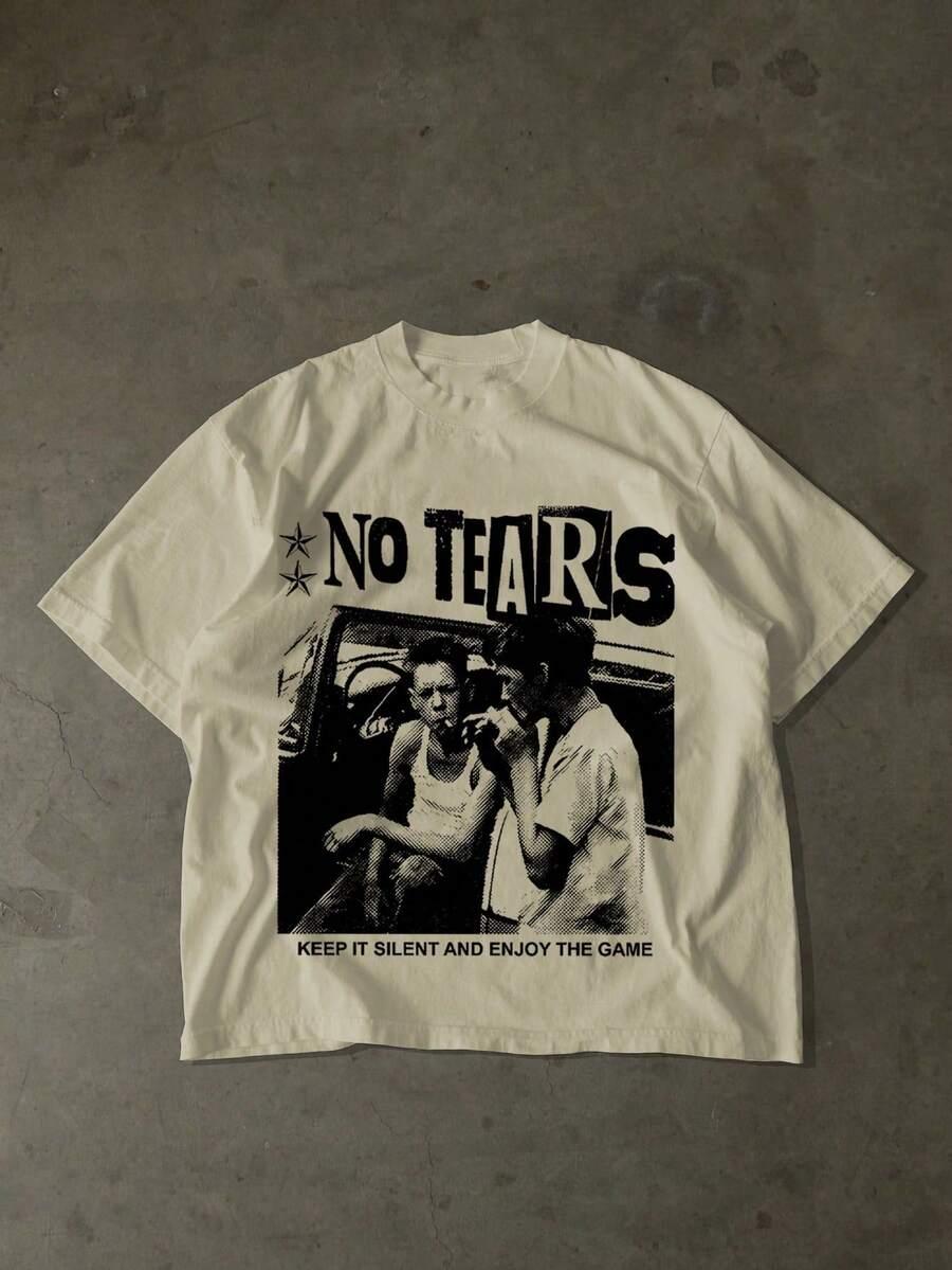 BEŻOWY T-SHIRT NADRUK
