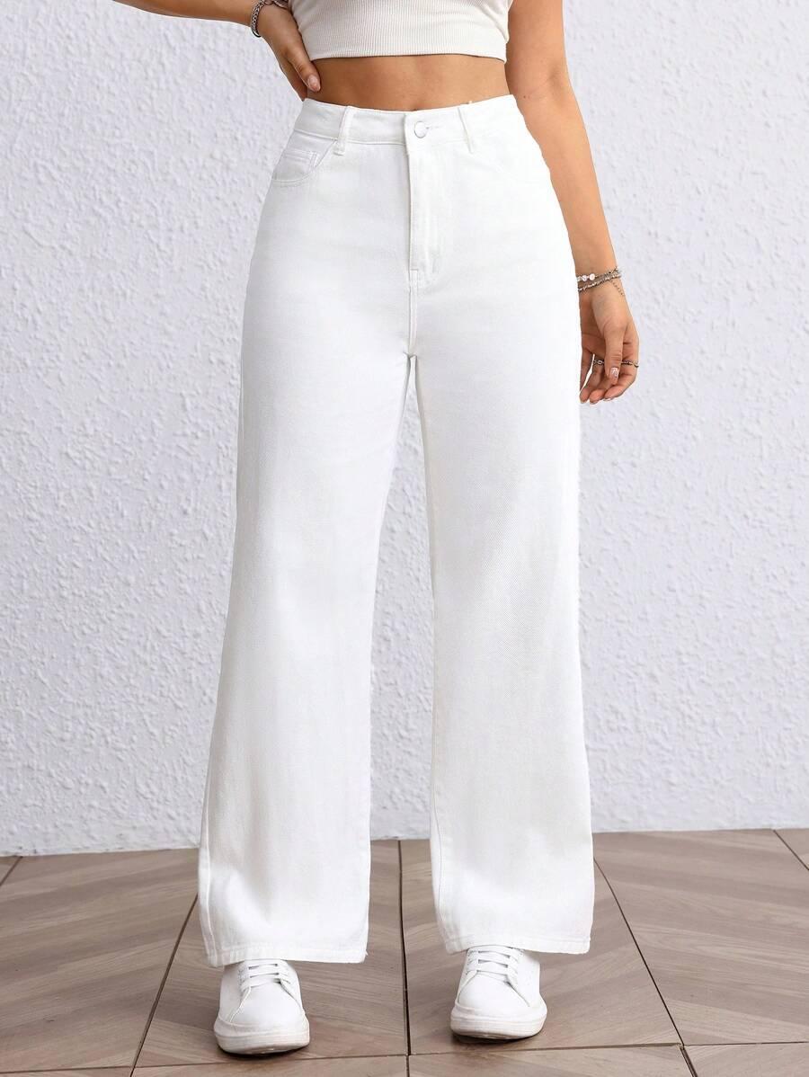 BIAŁE PROSTE SPODNIE JEANS WYSOKI STAN