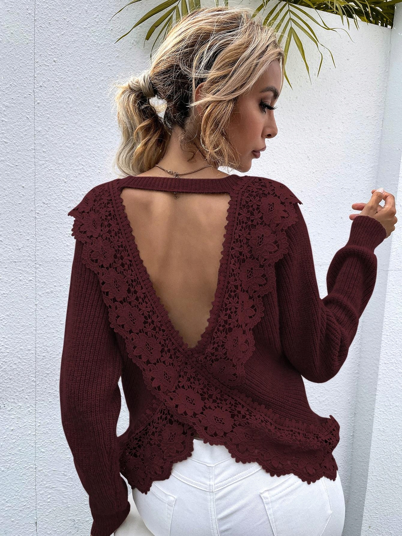 BORDOWY SWETER KORONKA 