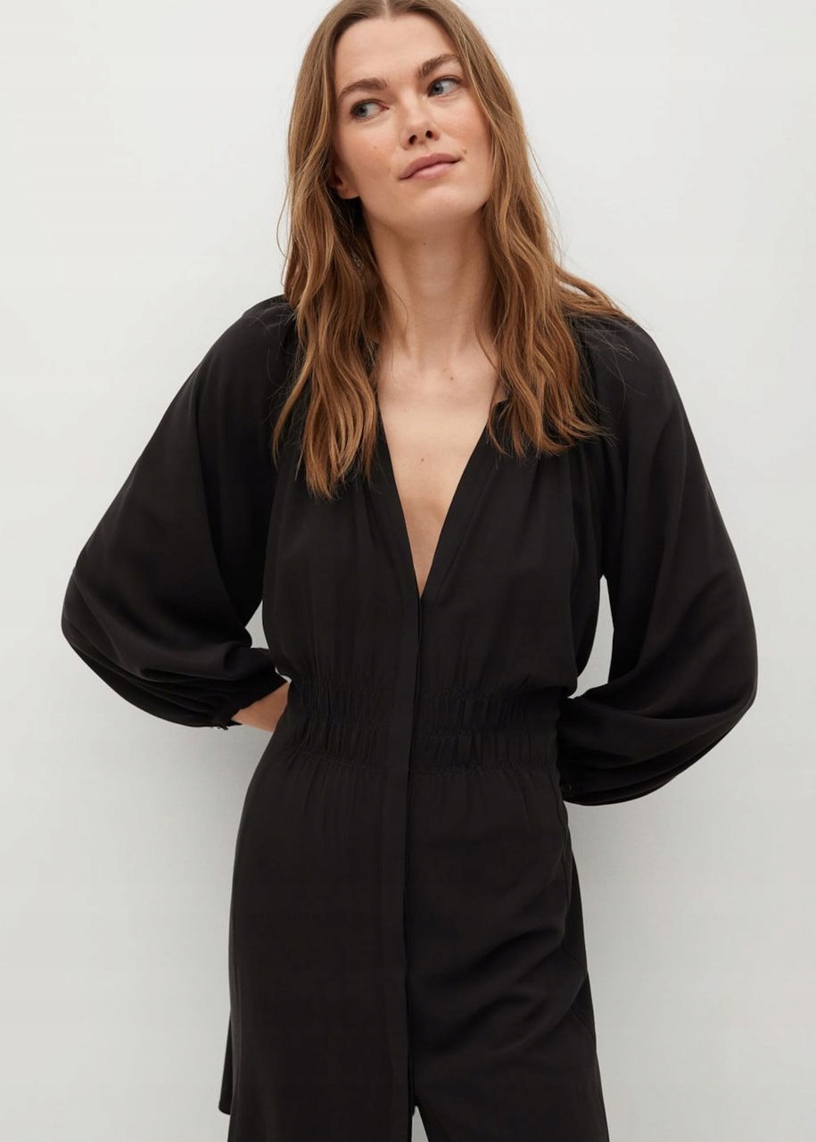 CZARNA SUKIENKA OVERSIZE V-NECK DŁUGI RĘKAW