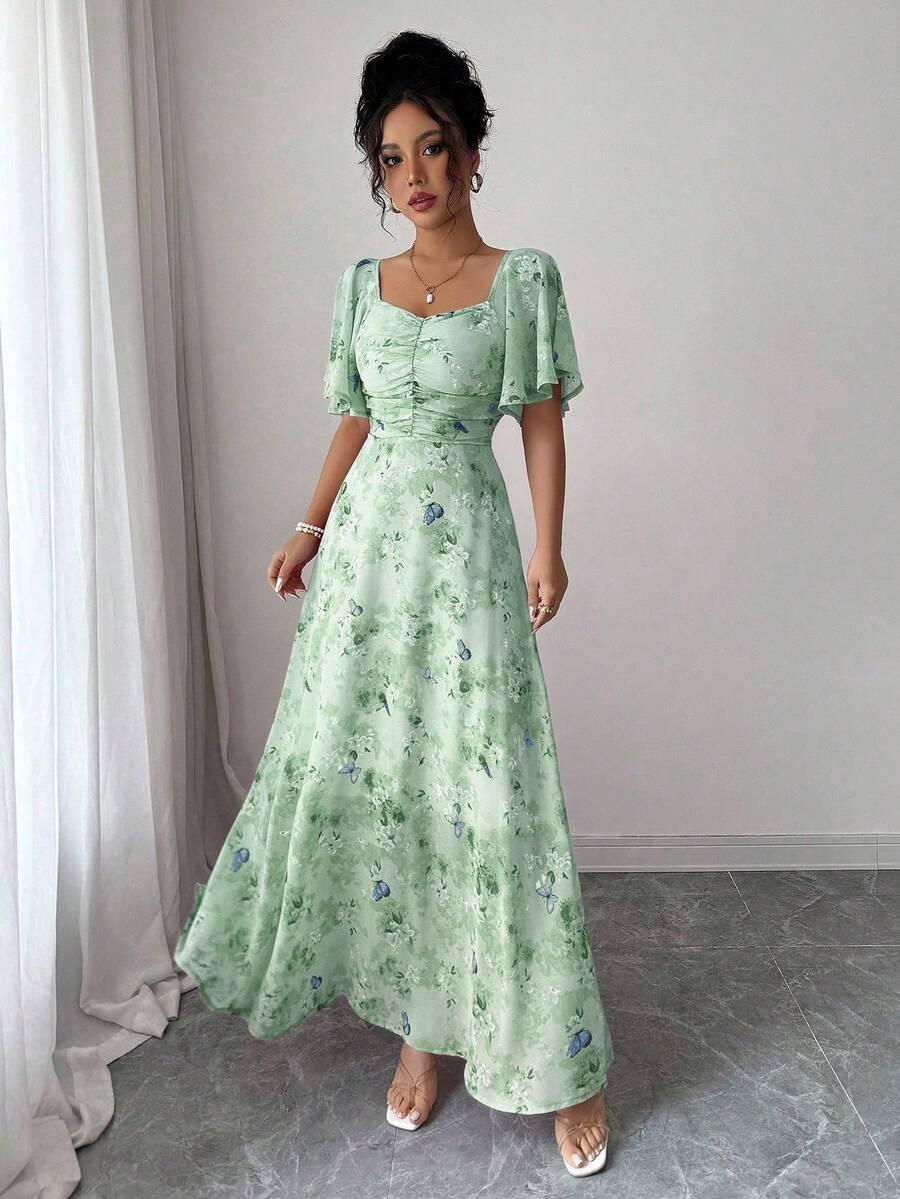 zielona sukienka maxi w kwiaty