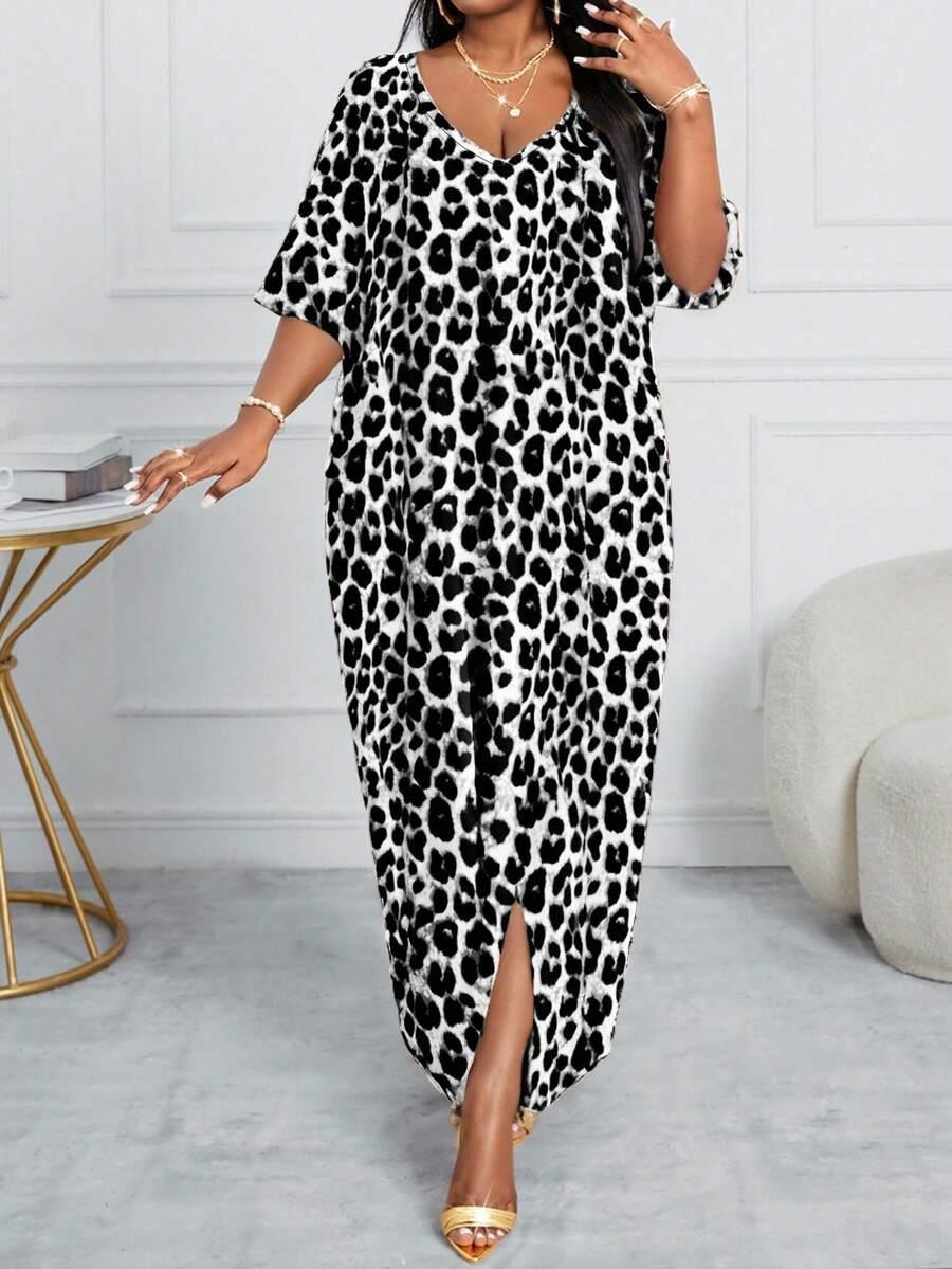 MAXI SUKIENKA V-NECK animal print