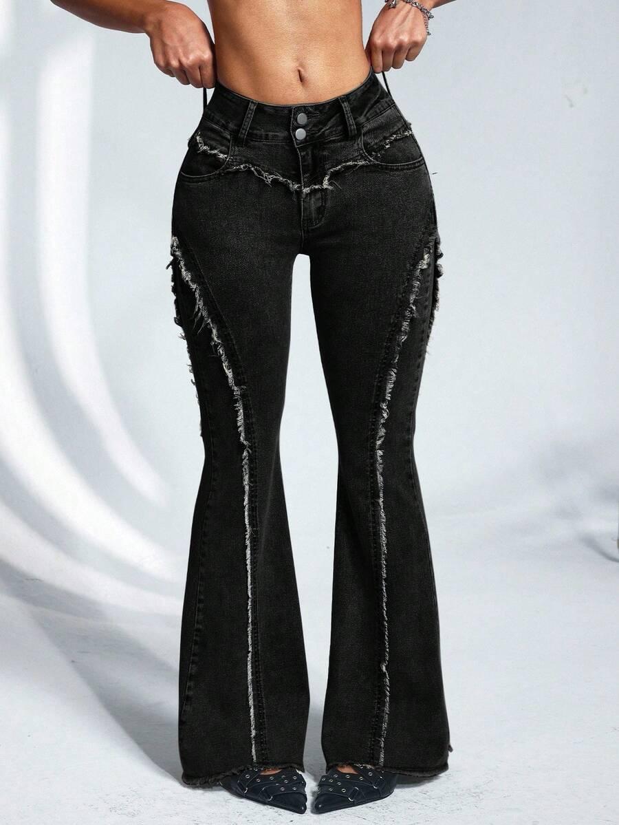 czarne spodnie jeans dzwony