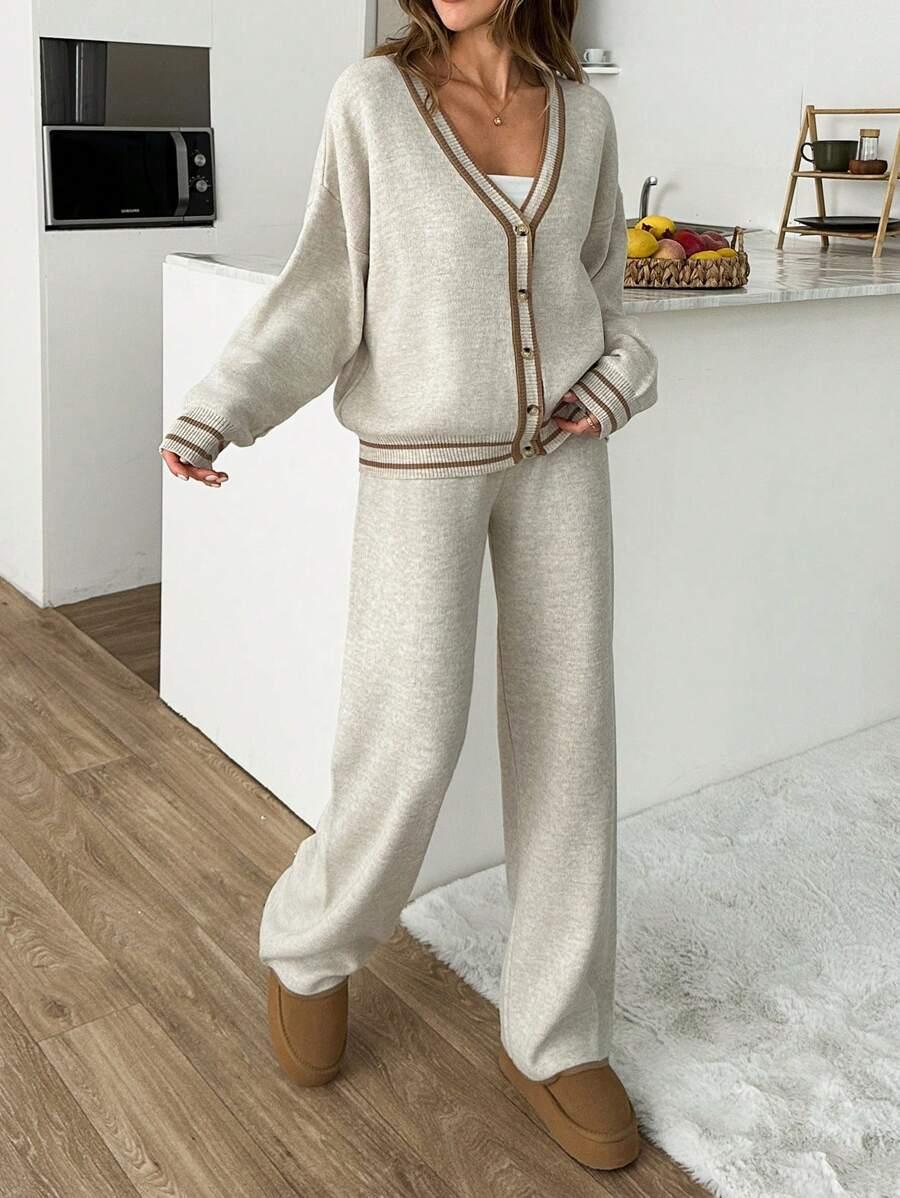 SWETER SPODNIE KOMPLET DZIANINOWY