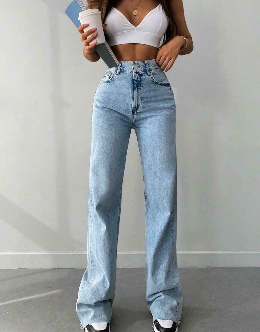 NIEBIESKIE SPODNIE JEANS WYSOKI STAN KIESZENIE