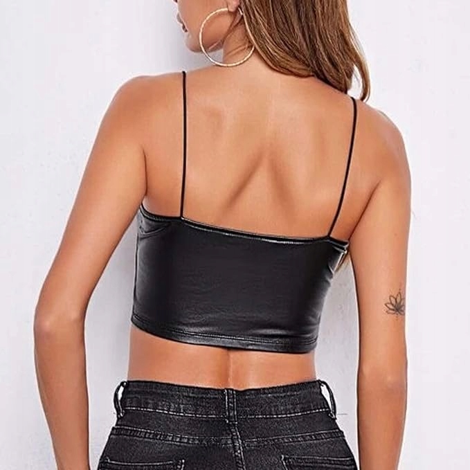 krótki top bralet na ramiączkach imitacja skóry 