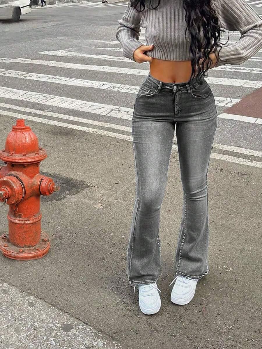szare jeansy zamek